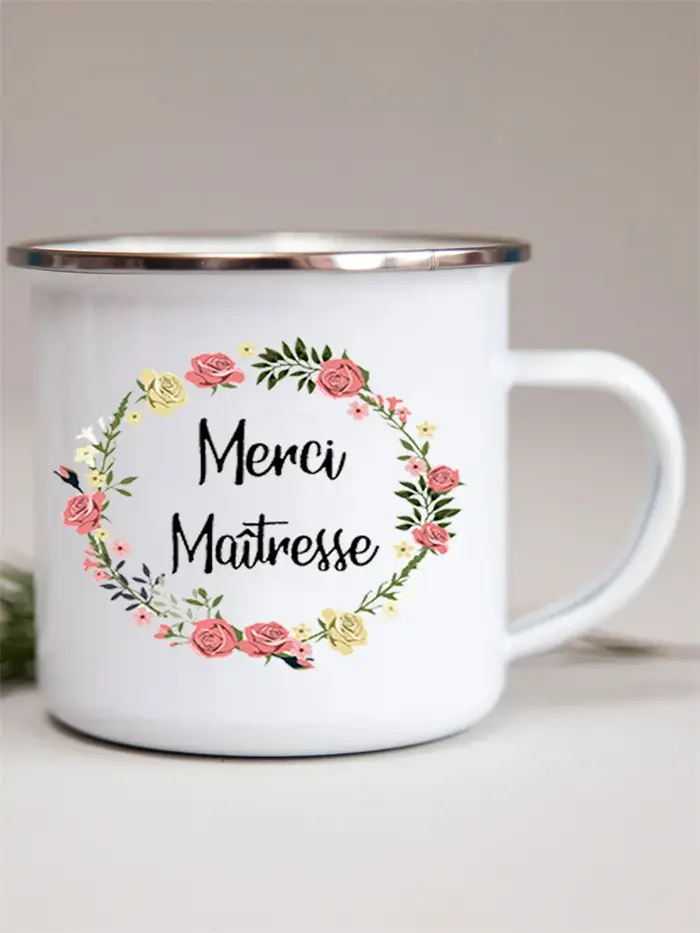 Tasses en émail imprimées de fleurs françaises, tasse à café créative, lait, vin, bière, jus, poigné