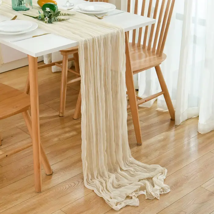 Chemin de Table en gaze froissée, tissu Semi-transparent, réglage de Table, salle à manger, fête de