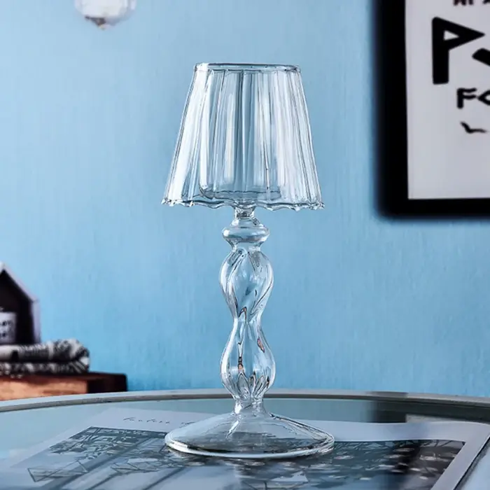 Chandelier rayé en verre à pieds hauts, bougeoir créatif et délicat en forme de lampe, candélabre ar