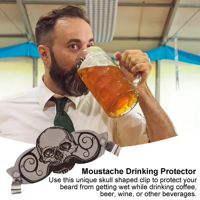 Protège-moustache décoratif en acier inoxydable motif crâne pour tasses – Accessoire innovant pour boissons
