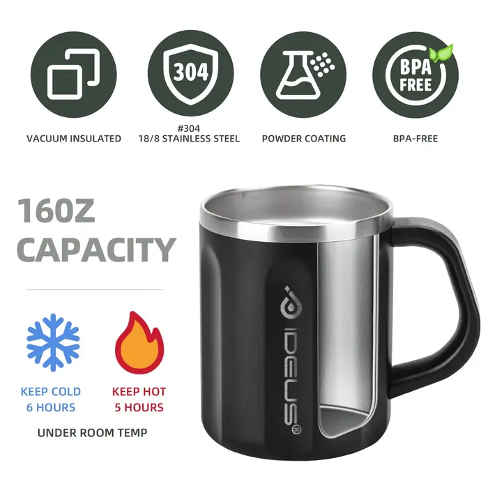 Ideus 304 tasse à café isolée en acier inoxydable