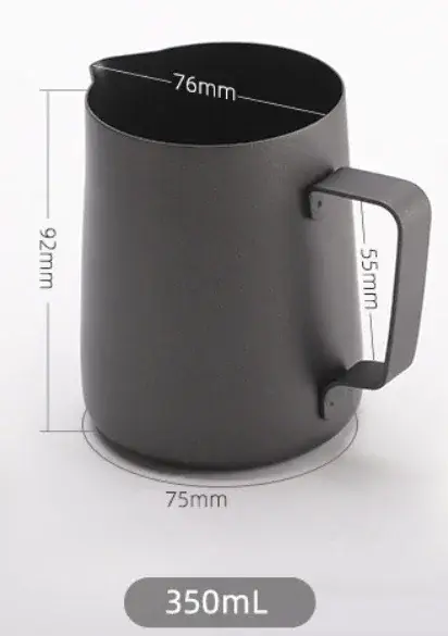 Tasse à latte art noire épaisse 350/600 ml avec bec verseur, tasse doseuse, pichet à mousse de lait