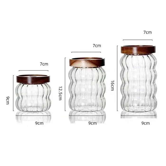 Bocal en verre à haute teneur en borosilicate avec couvercle en bois