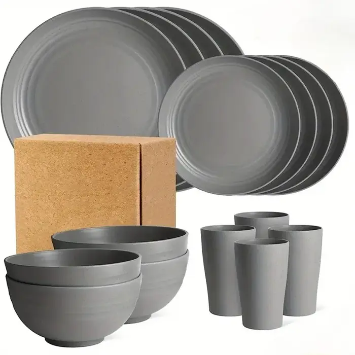 Nouvel ensemble de 16 bols, tasses et assiettes, ensemble de vaisselle noir pur, assiettes à dîner e