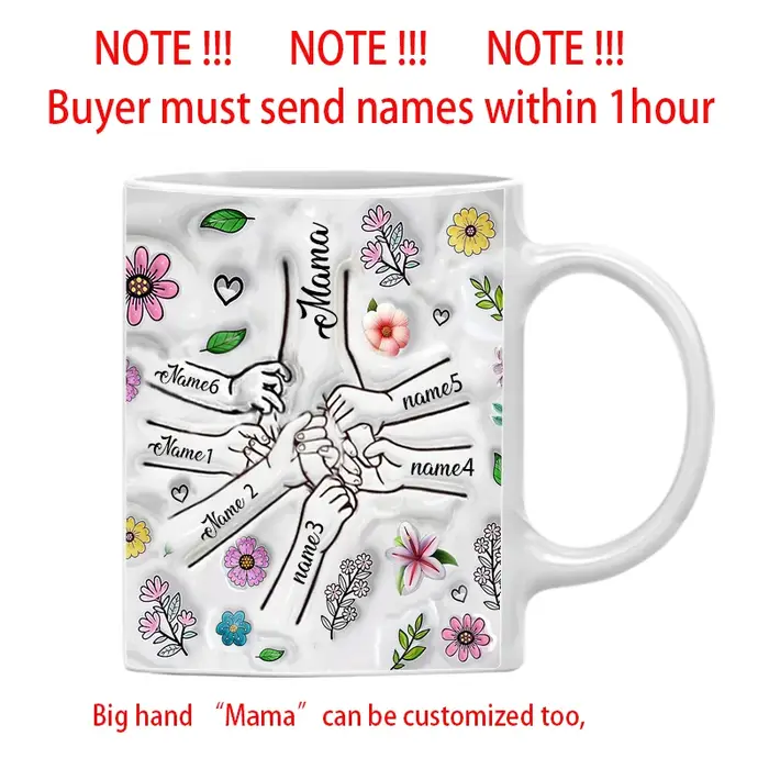 Personnaliser nom tasse personnaliser effet 3D impression fleurs tasse tenant la main tasses à café 
