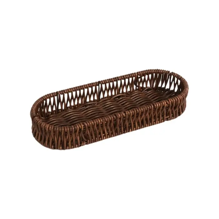 Panier de rangement ovale pour vaisselle, plateau rétro en plastique imitation osier, paniers décora