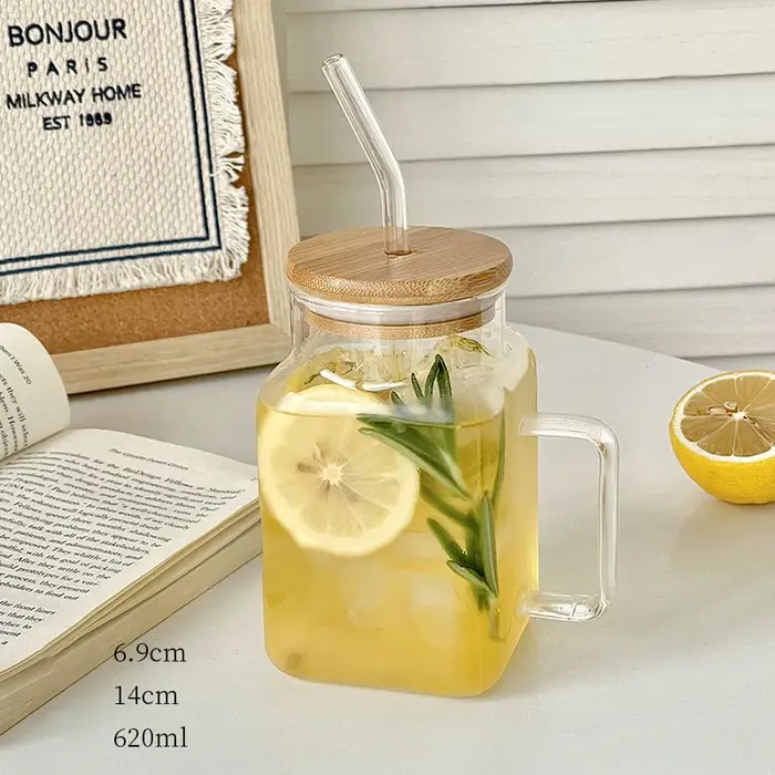 Tasse en verre portable avec couvercle en bambou pour fille, grande bouteille à boire, paille pour c