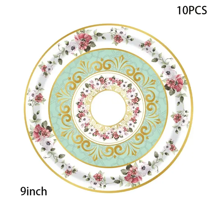 Vaisselle Jetable Thème Thé Rétro Filles Anniversaire Fleurs Assiettes En Papier Tasses Serviettes EVJF Mariage Décoration Élégante Fête Prénuptiale Baby Shower Fournitures De Table Floral Romantique