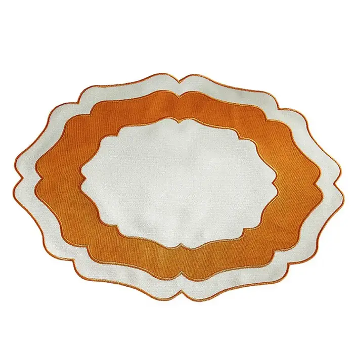Set de table texturé en lin festonné, lavable en machine, infroissable, pour la maison et la salle à