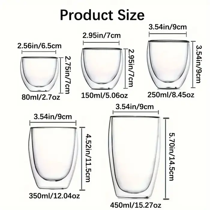 Tasses à expresso en verre transparent isolées à double paroi