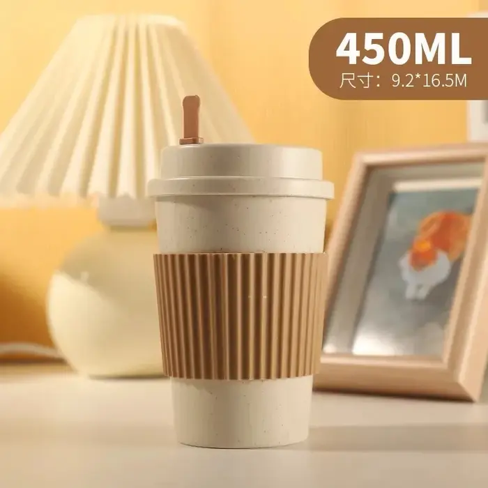 Tasse à café portable réutilisable avec paille de blé