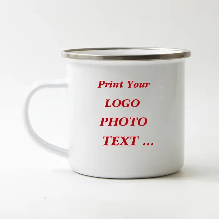 Impression de tasse en émail personnalisée avec photo et texte de LOGO