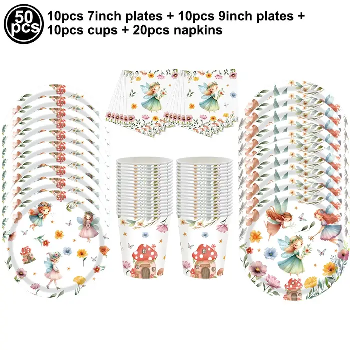 Ensemble de vaisselle de fête féerique comprenant assiettes en papier