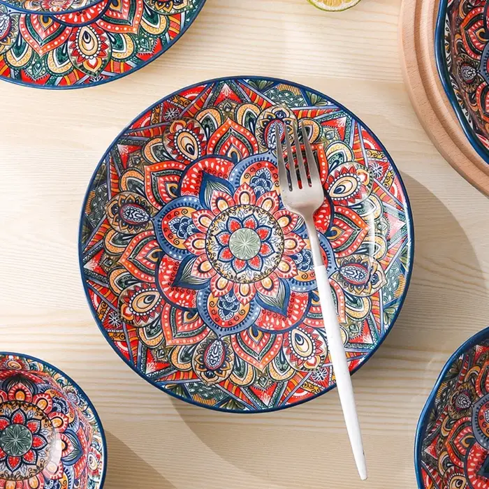 Vaisselle motif fleur assiette en céramique bohème