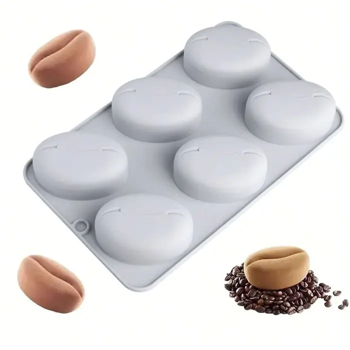 Moule en silicone à 6 cavités en forme de grains de café, moule à mousse, moule à dessert en forme d