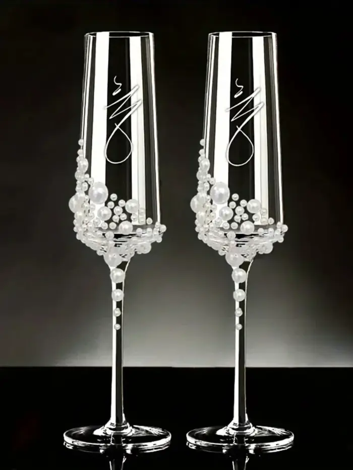 Verres à Champagne élégants en cristal perlé, 2 pièces, avec Design d'écriture cursive, verrerie tra