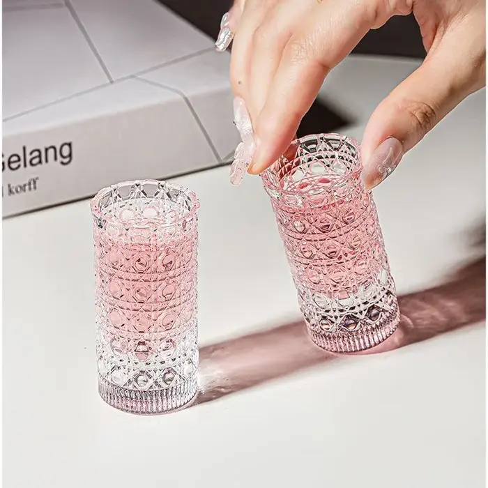 Verre épaissi Mini ensemble de tasses d'eau de luxe Transparent motif en relief vin glace eau petite tasse