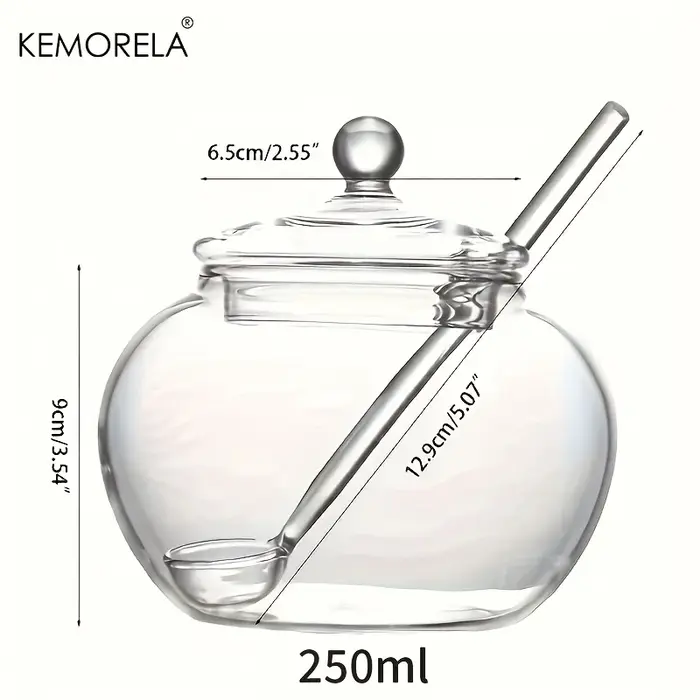 1/2PCS 250ML Sucrier en verre transparent avec cuillère et couvercle arrondi