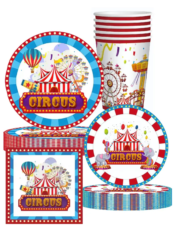 Vaisselle jetable sur le thème du cirque pour fête
