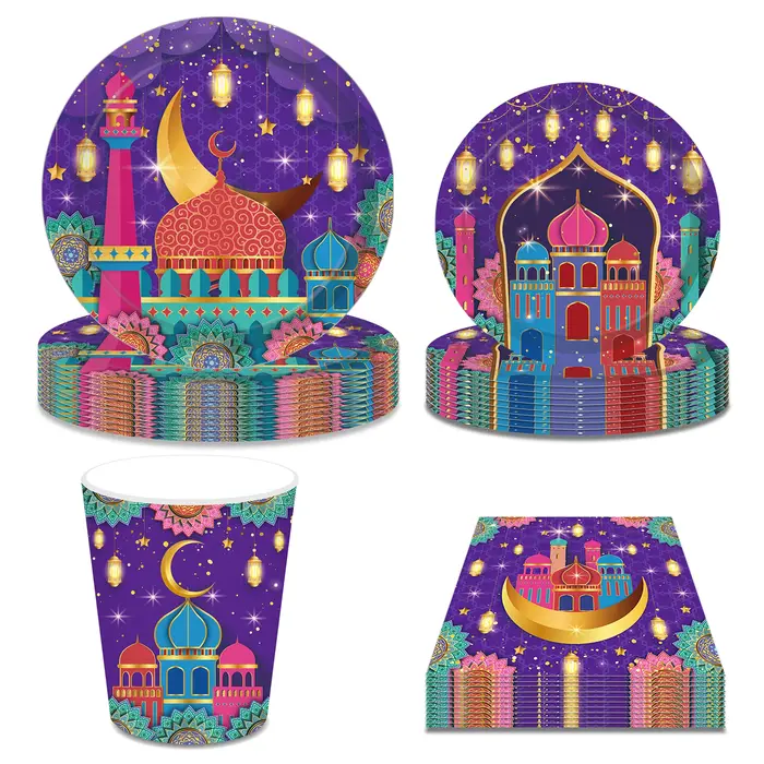 Eid Ramadan Mubarak fête vaisselle jetable ensembles islamique musulman Eid-ul-fitr lune étoile Festival