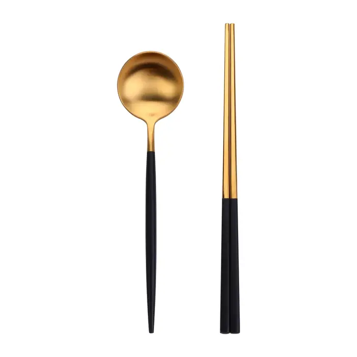 Ensemble de baguettes et cuillères, ensemble de vaisselle en acier inoxydable, vaisselle de luxe, cu
