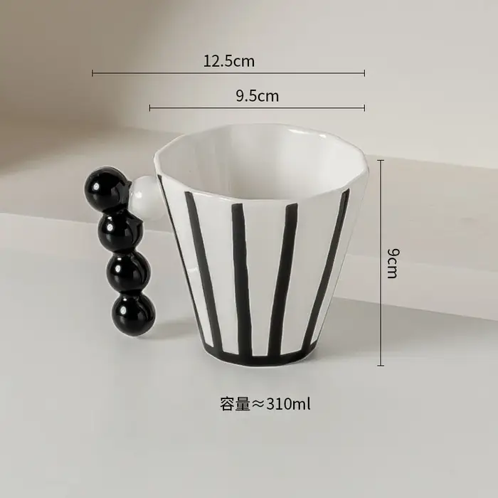 Tasse en céramique rayée rétro, poignée créative, tasse à café au latte, tasse de couple haute beaut