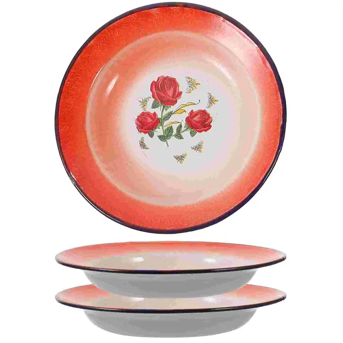 Assiette en émail vintage, plat alimentaire, Assiette à pizza Assiettes à collation diligence Campin