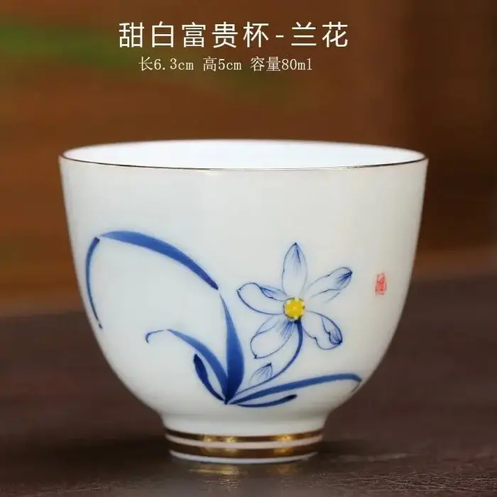 Tasse à thé en céramique Gold Master Cup, Porcelaine blanche douce de type Jade de graisse de mouton