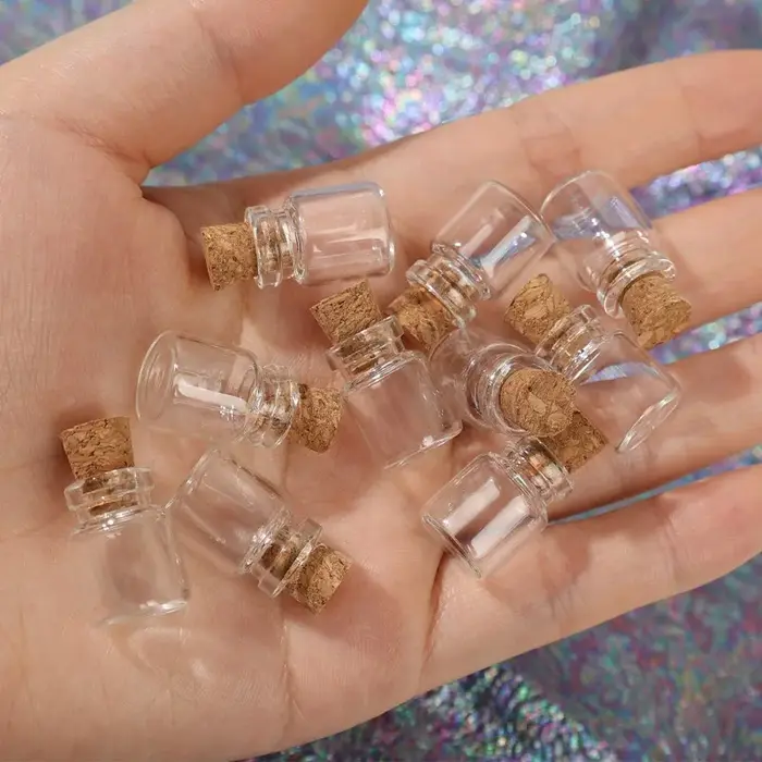 Mini Bouteille de Souhait en Verre Transparent avec Liège