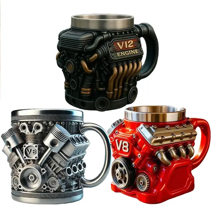 Tasse à café vintage en forme de moteur 200 ml – Mug isotherme pour les passionnés de voitures