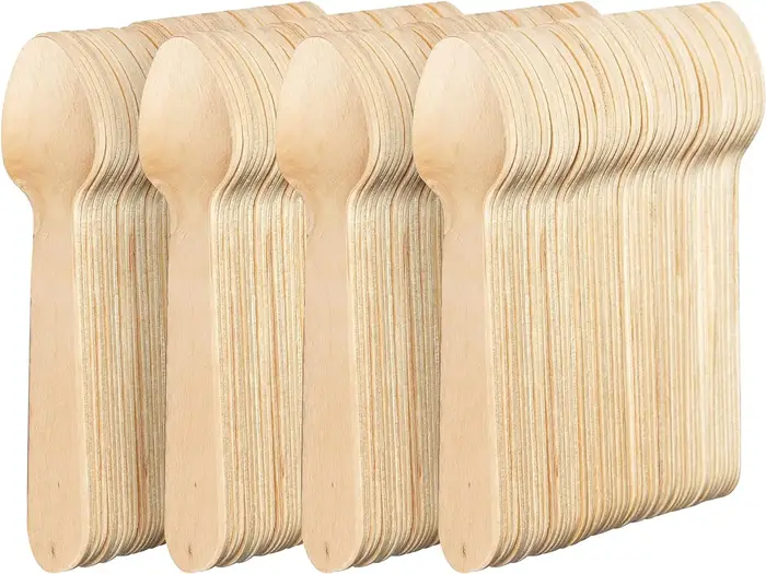 Couverts en bois jetables naturels 100% 16cm, fourchettes, couteaux, cuillères, Dessert, argenterie