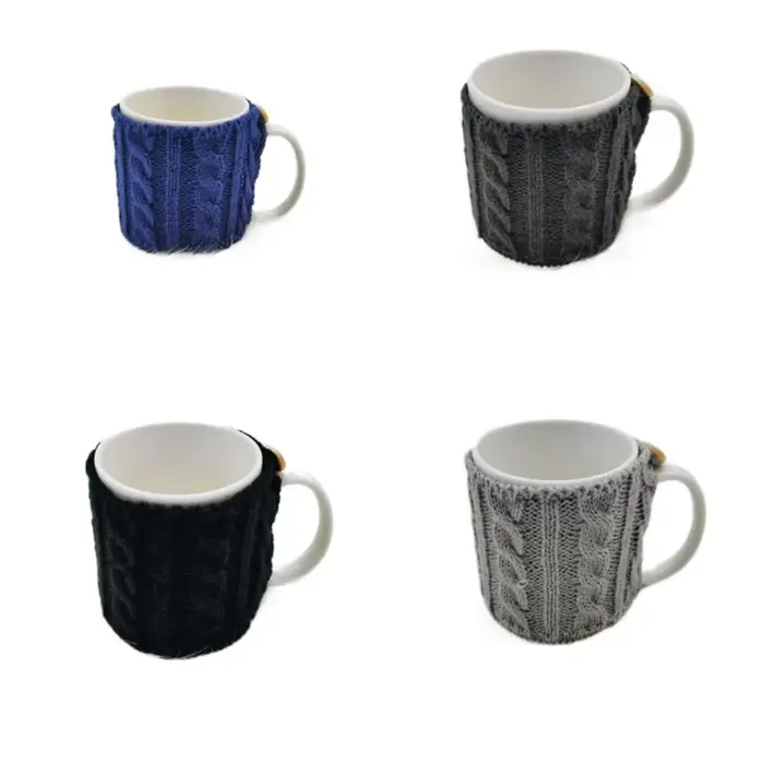 Lot de 4 housses de tasse à café tricotées chaudes, faites à la main, lavables, extensibles, résista