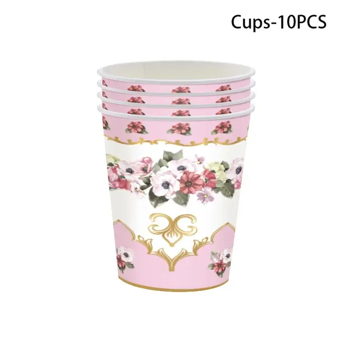 Vaisselle Jetable Thème Thé Rétro Filles Anniversaire Fleurs Assiettes En Papier Tasses Serviettes EVJF Mariage Décoration Élégante Fête Prénuptiale Baby Shower Fournitures De Table Floral Romantique