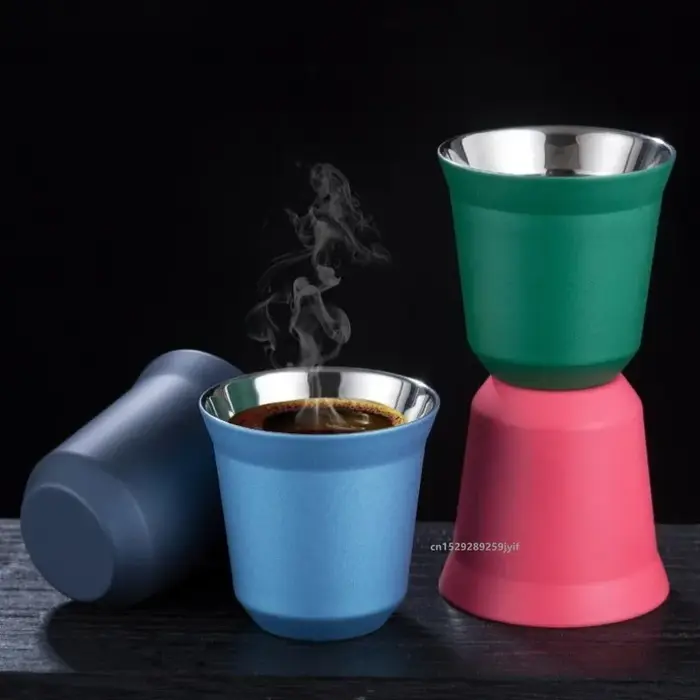 Tasse à café capsule en acier inoxydable à double paroi avec fond plat