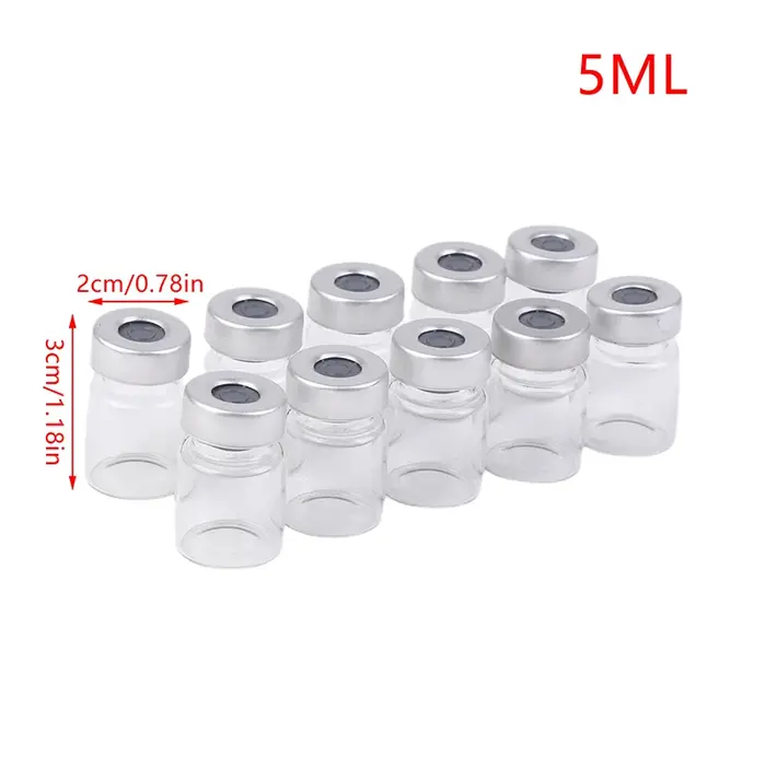 Flacons d'ÉchdébordScellés en Verre Transparent avec Port d'Injection Auto-Guérison, 5/10/20ml, Paqu