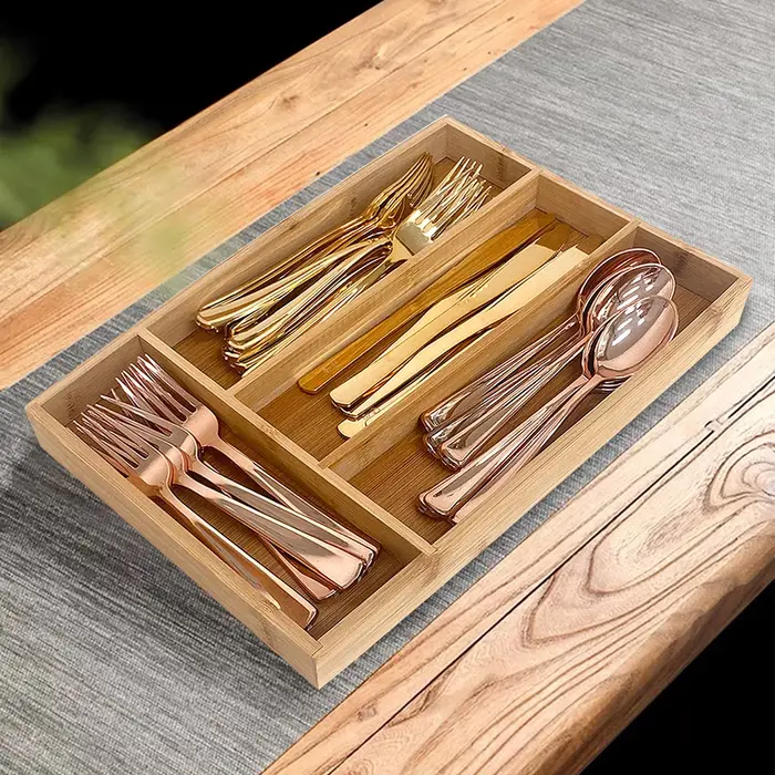 Plateaux de rangement divisés pour couverts en bambou