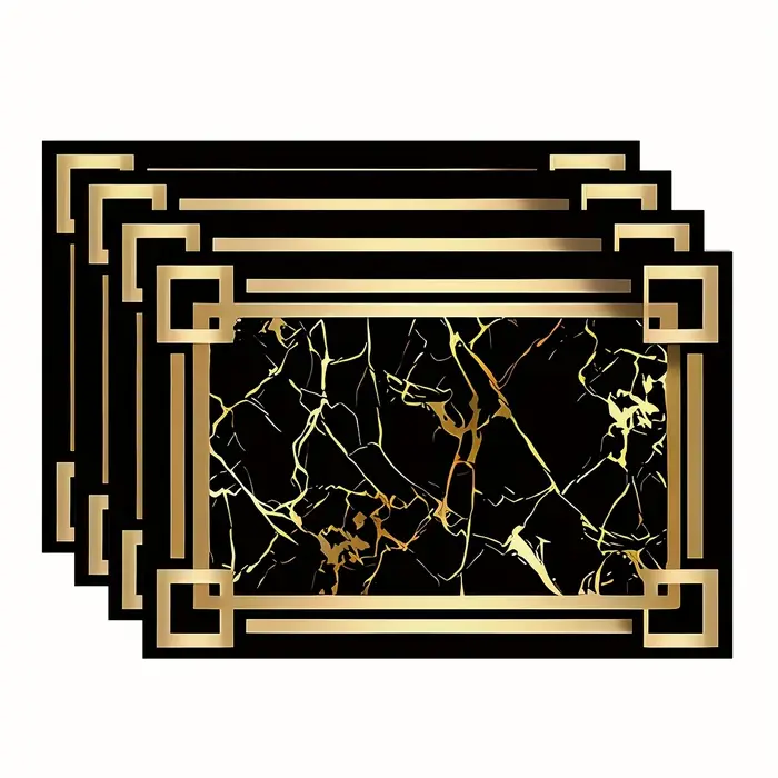 1 sous-plat en lin de cuisine à motifs noirs et dorés, adapté à la décoration de table à manger à la