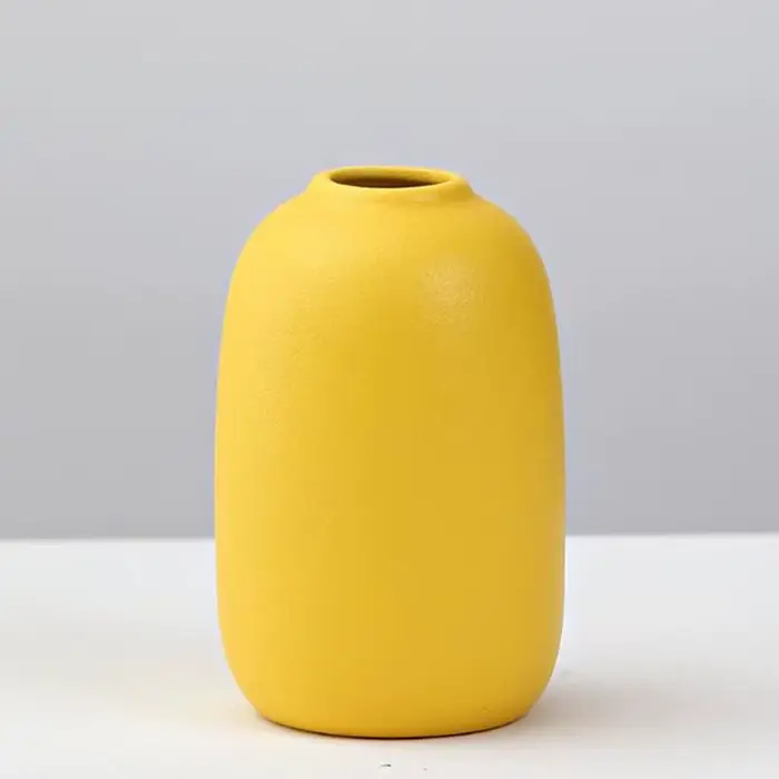 Vase à Fleurs en Porcelaine Jaune pour Décoration de Salon