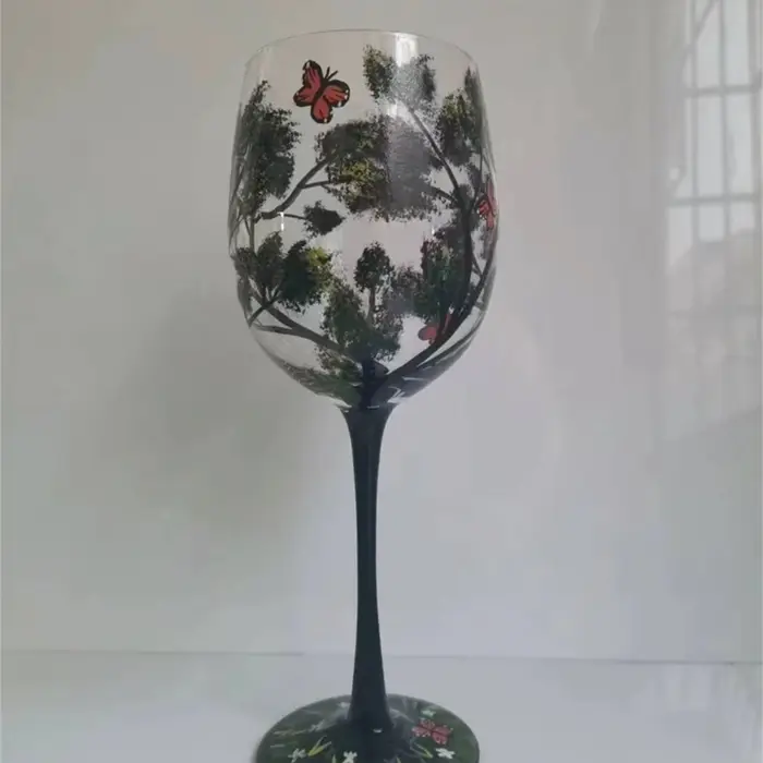 Verre à vin arbre quatre saisons, gobelets peints à la main, verre à pied haut unique, tasse, verrerie pour la famille, les amis, drop sunshine