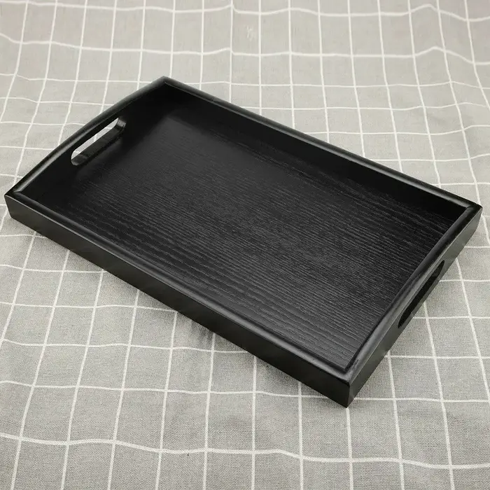 Palette de service rectangulaire en bois noir