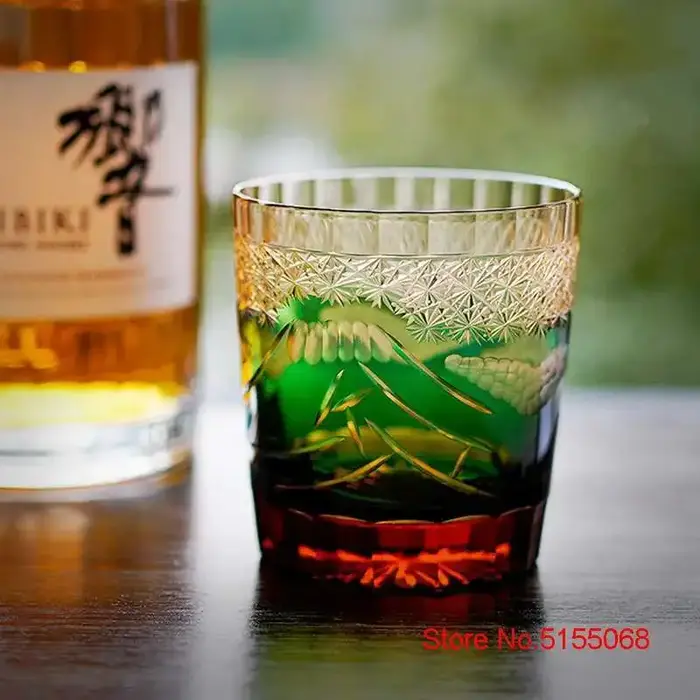 Gravure à la main japon mont Fuji Edo Kiriko verre à whisky ambre cristal verres à vin gobelet