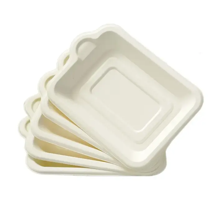 Assiette en papier jetable en matériau biodégradable, assiette carrée épaisse écologique, assiette à