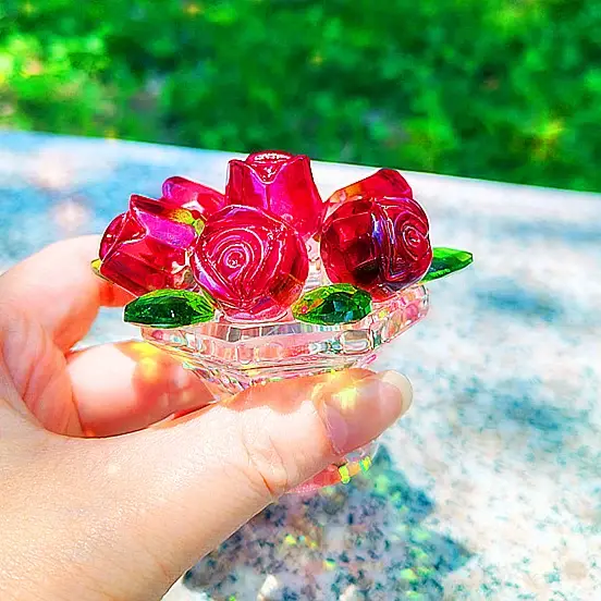 Fleurs de roses artificielles en verre de cristal