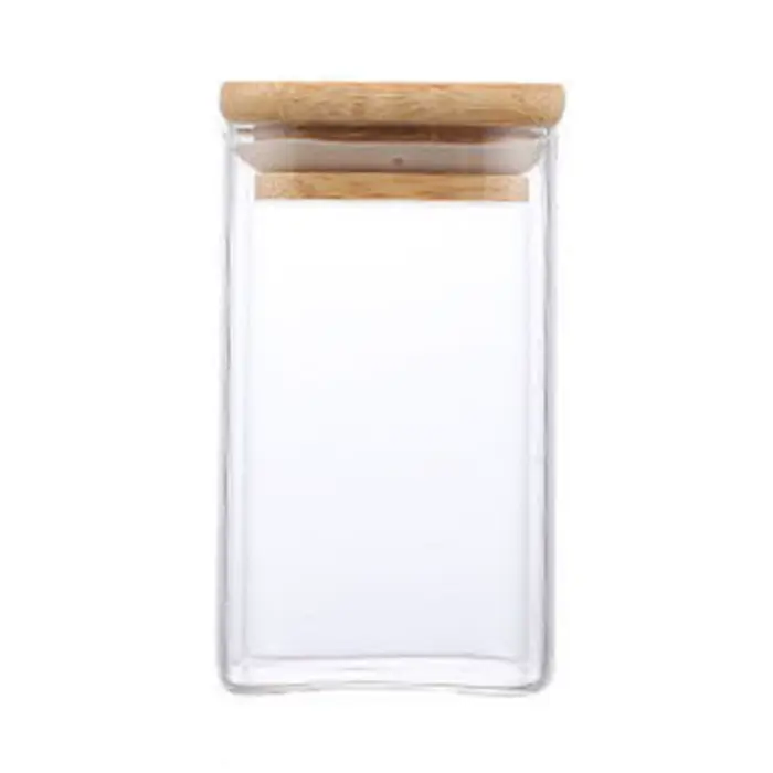 Récipients de stockage de nourriture en verre avec couvercle en bois, collation de cuisine, fruits,