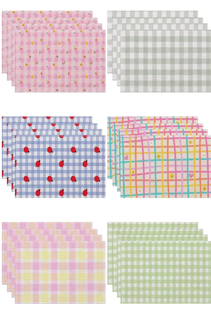 Napperons de table à motifs damier multicolores