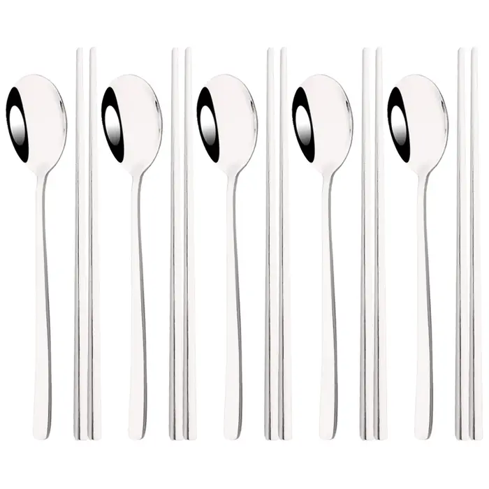 304 ensemble de couverts en acier inoxydable bâtons de Sushi cuillères à dîner ensemble 10 pièces va