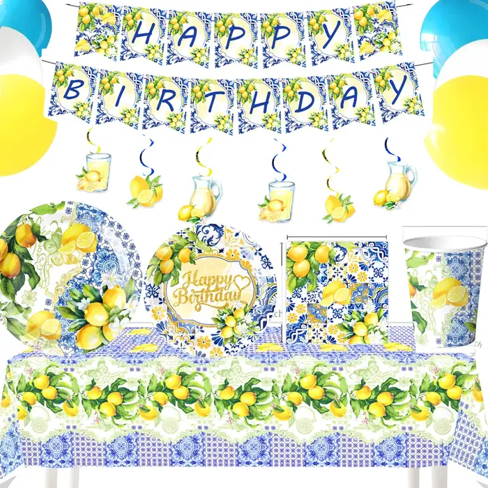 Vaisselle jetable et décorations de fête | Style Citron d'été comprenant Assiettes