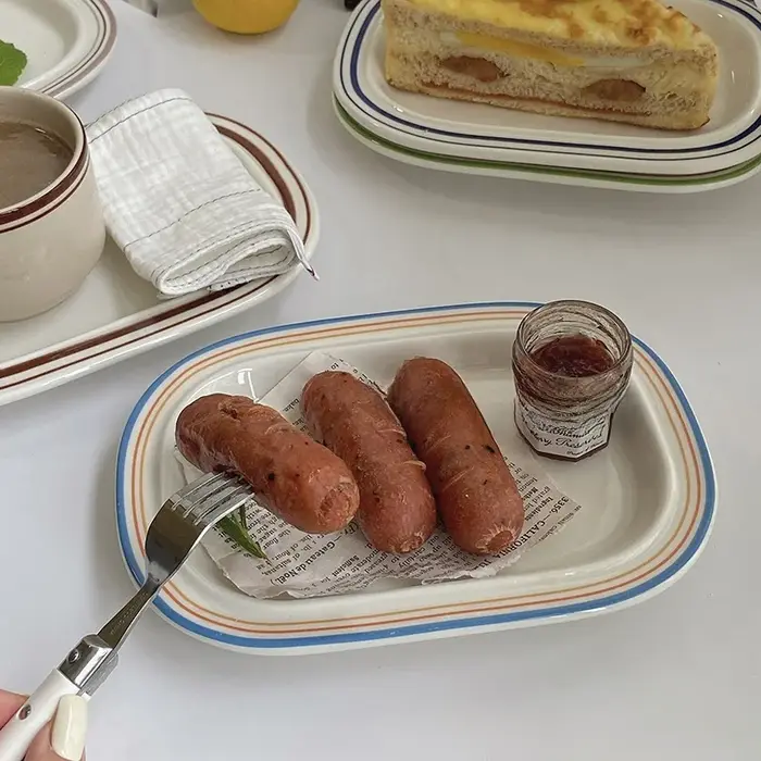 Plat Dim Sum en céramique linéaire de Style coréen