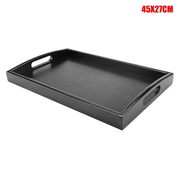 Palette de service rectangulaire en bois noir