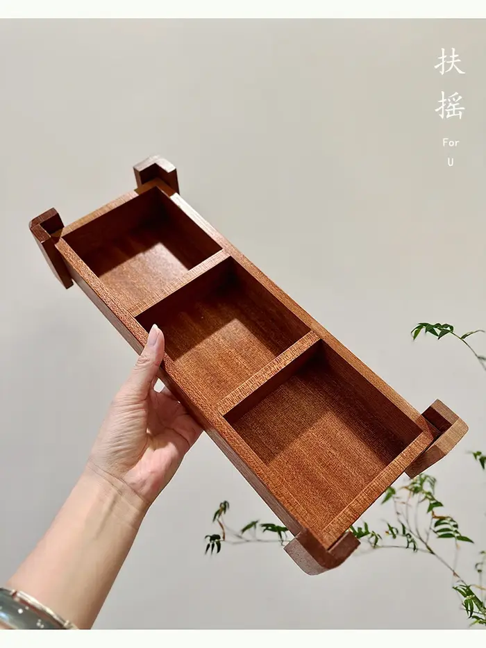 Plateau à thé japonais en bois de Sapele, plat à pâtisserie à trois fentes, assiette à Dessert recta
